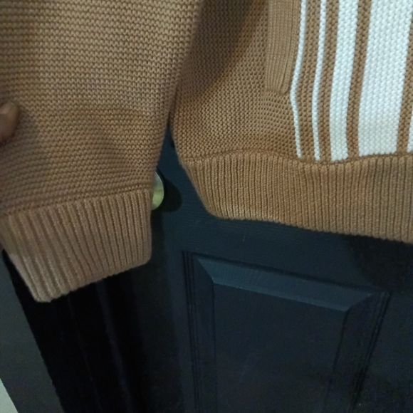 Lands' End Men's XL Warm Tawny Brown LS Vertical Stripe Cotton Blend Cardigan - Picture 11 of 16